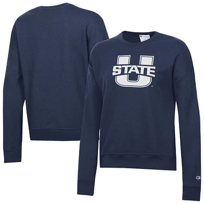 Women's Champion Navy Utah State Aggies Powerblend Pullover Sweatshirt
