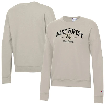 Women's Champion Oatmeal Wake Forest Demon Deacons Powerblend Pullover Sweatshirt