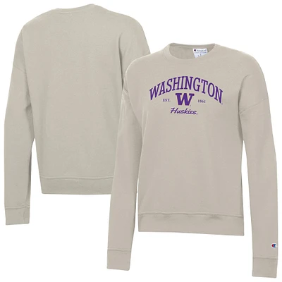 Women's Champion Oatmeal Washington Huskies Powerblend Pullover Sweatshirt