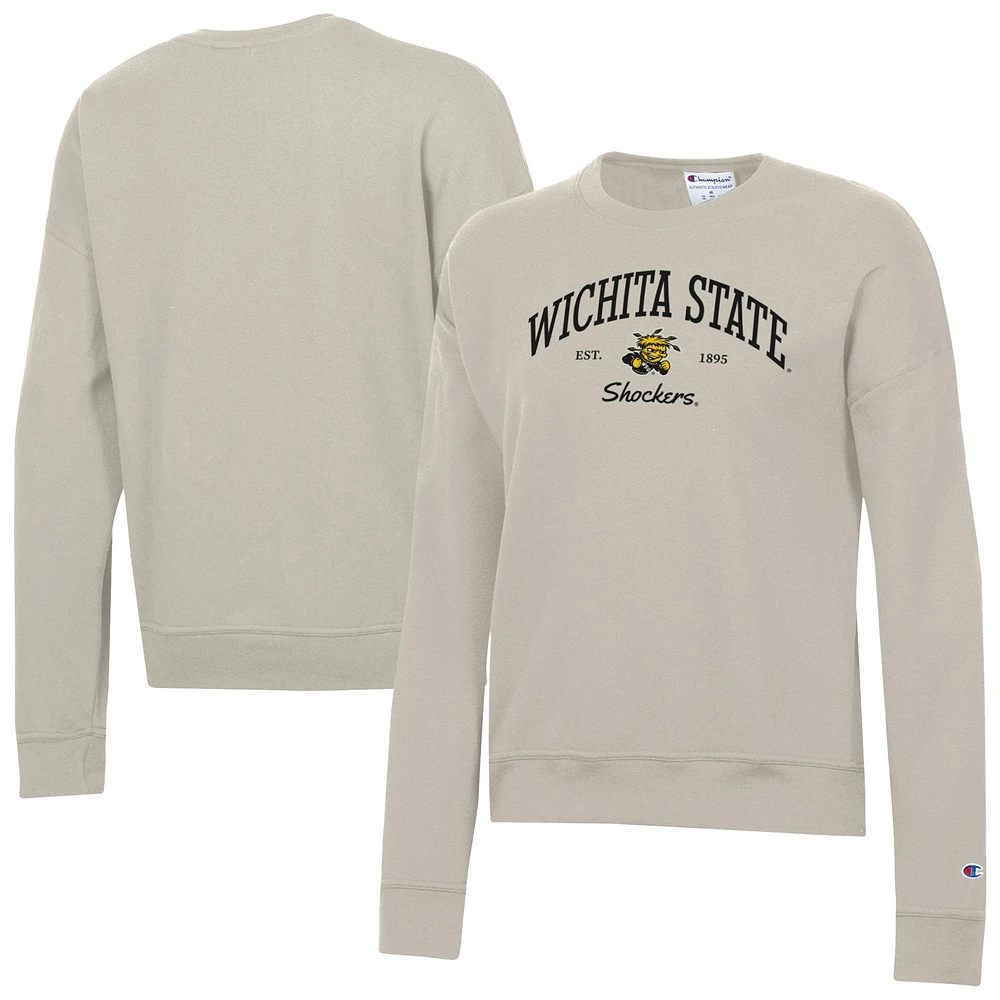 Women's Champion Oatmeal Wichita State Shockers Powerblend Pullover Sweatshirt