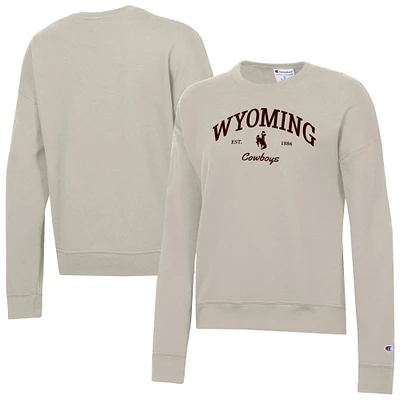 Women's Champion Oatmeal Wyoming Cowboys Powerblend Pullover Sweatshirt