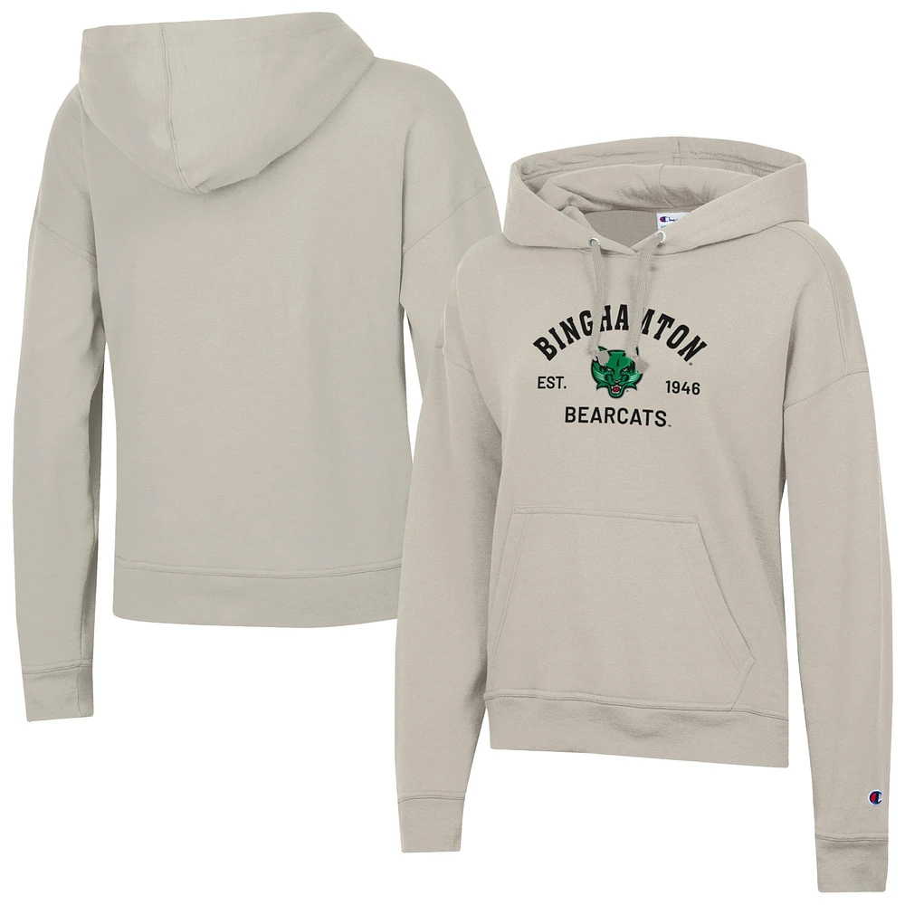 Women's Champion Oatmeal Binghamton Bearcats Powerblend Fleece Pullover Hoodie