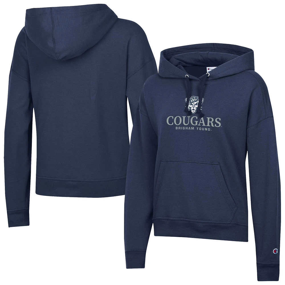 Women's Champion Navy BYU Cougars Powerblend Fleece Pullover Hoodie