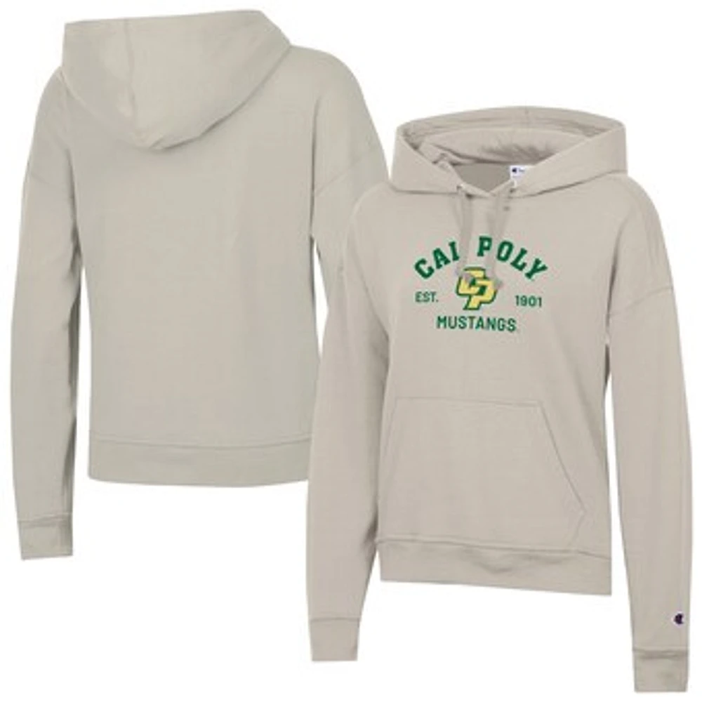 Women's Champion Oatmeal Cal Poly Mustangs Powerblend Fleece Pullover Hoodie