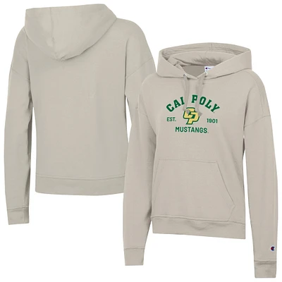 Women's Champion Oatmeal Cal Poly Mustangs Powerblend Fleece Pullover Hoodie