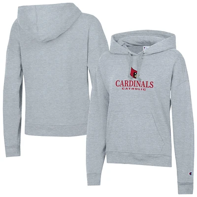 Women's Champion Gray Catholic University Cardinals Powerblend Fleece Pullover Hoodie