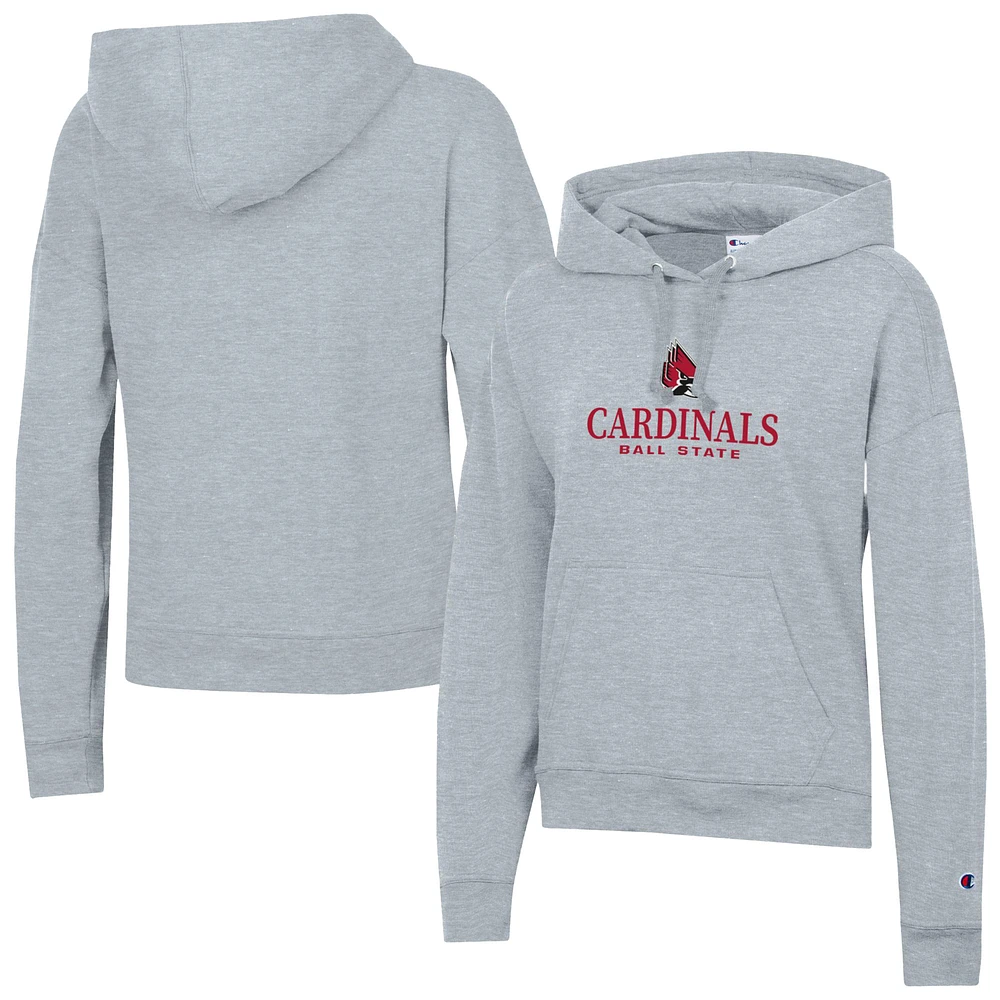 Women's Champion Gray Ball State Cardinals Powerblend Fleece Pullover Hoodie
