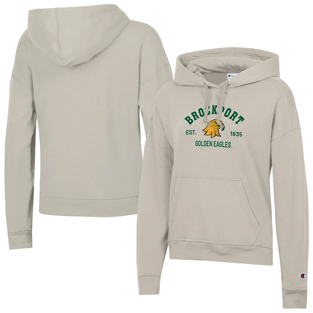 Women's Champion Oatmeal SUNY Brockport Golden Eagles Powerblend Fleece Pullover Hoodie