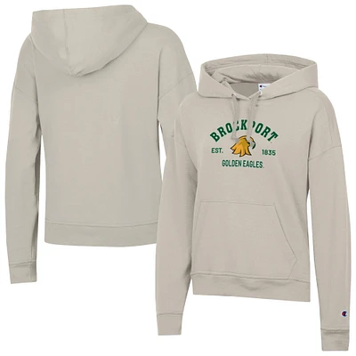 Women's Champion Oatmeal SUNY Brockport Golden Eagles Powerblend Fleece Pullover Hoodie
