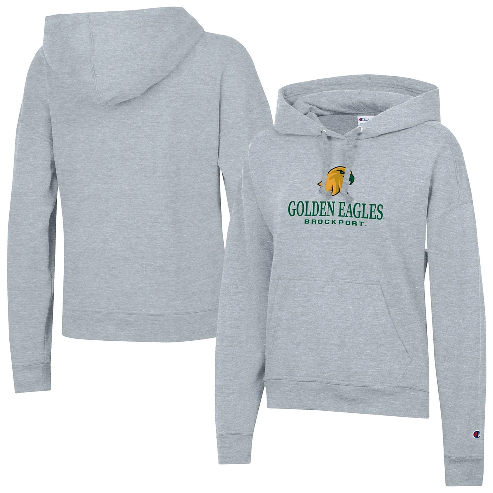 Women's Champion Gray SUNY Brockport Golden Eagles Powerblend Fleece Pullover Hoodie