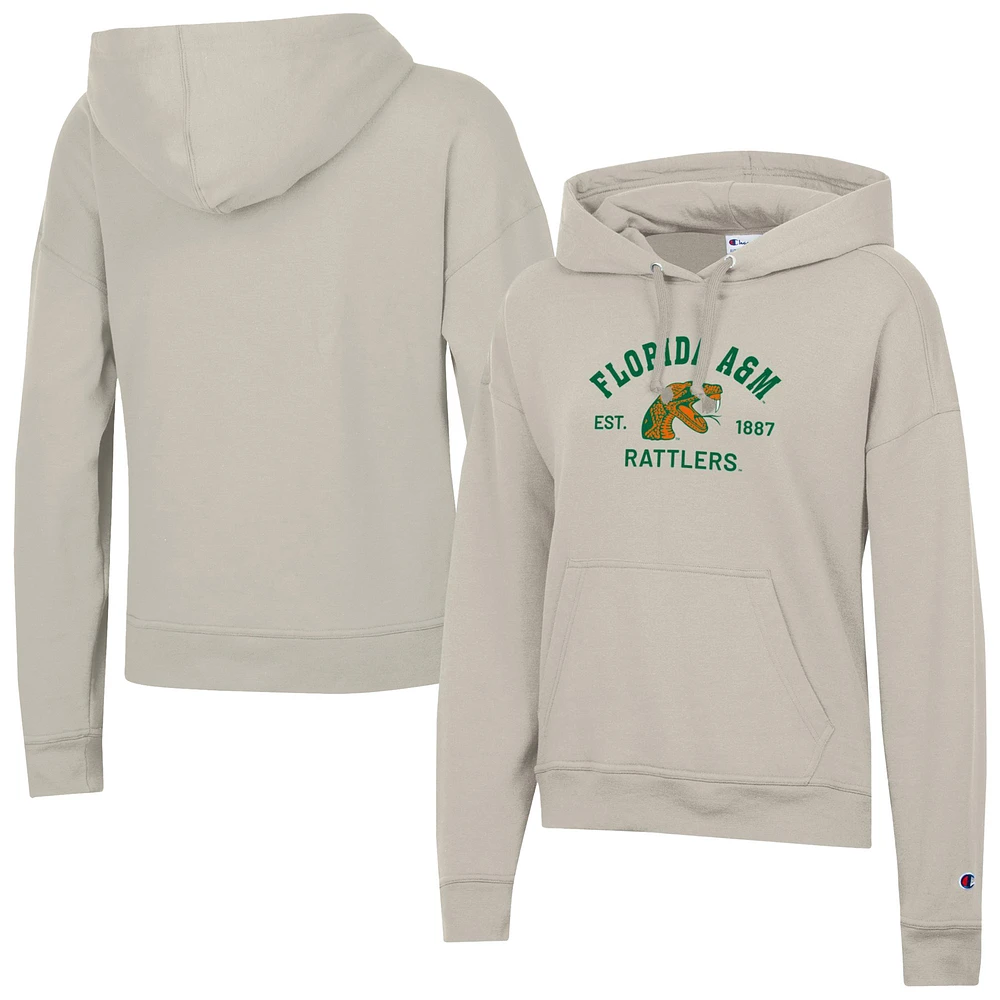 Women's Champion Oatmeal Florida A&M Rattlers Powerblend Fleece Pullover Hoodie