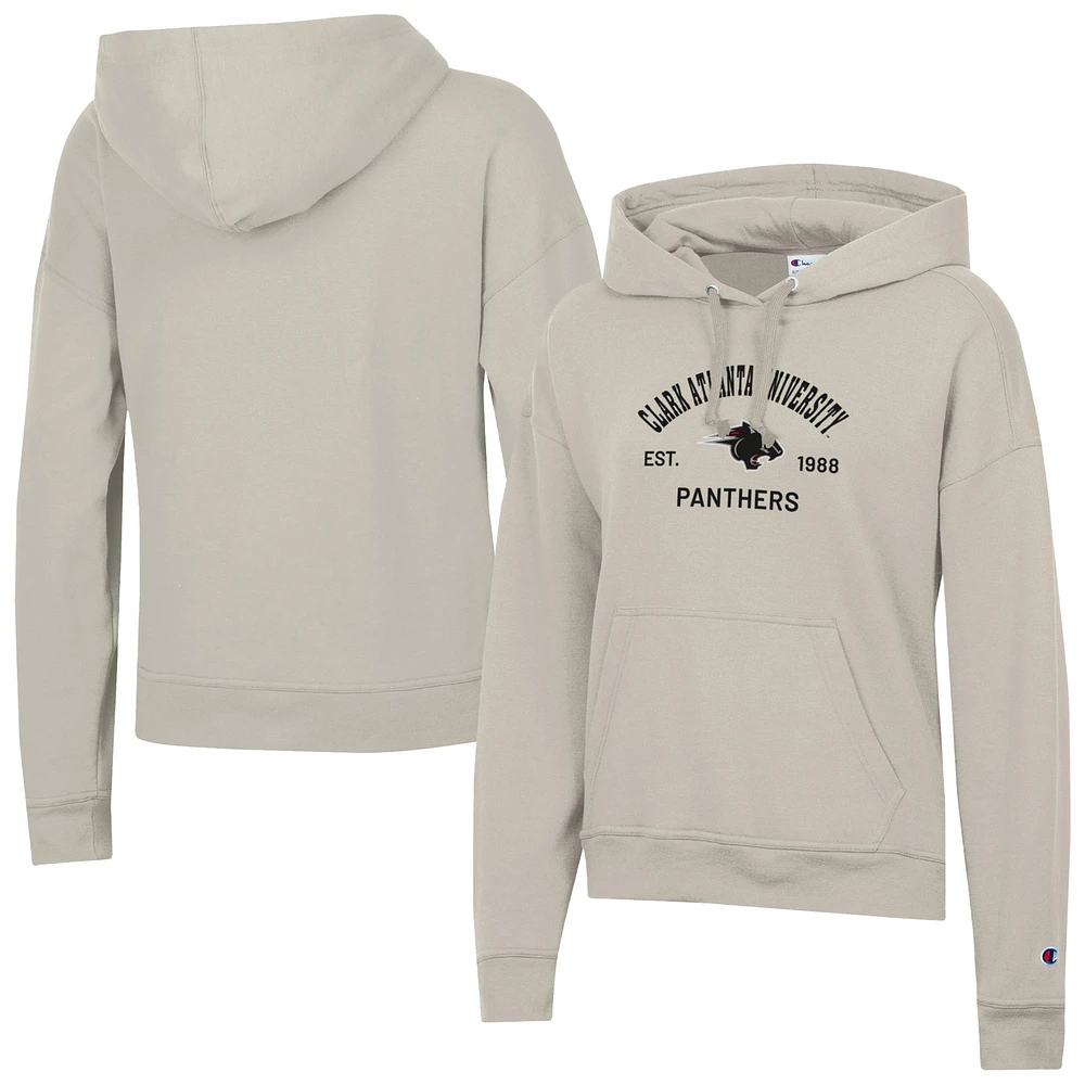 Women's Champion Oatmeal Clark Atlanta University Panthers Powerblend Fleece Pullover Hoodie