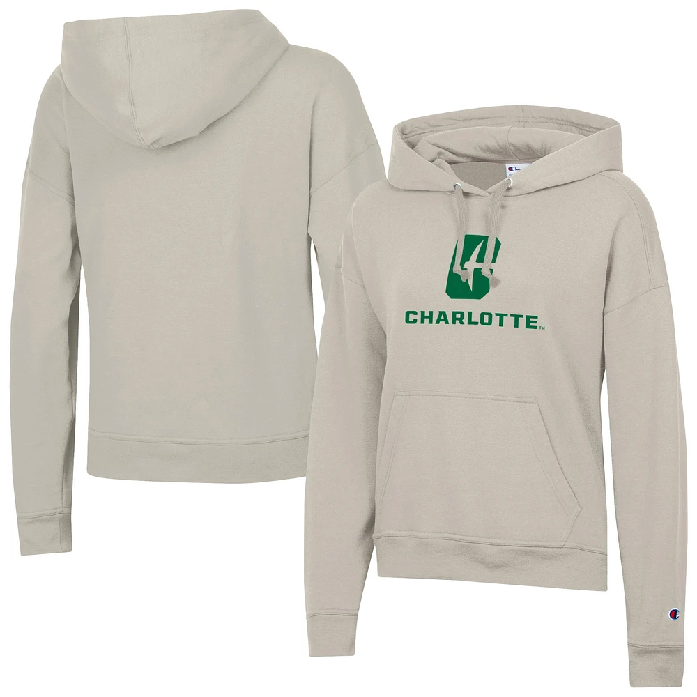 Women's Champion Oatmeal Charlotte 49ers Powerblend Fleece Pullover Hoodie