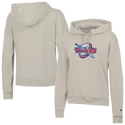 Women's Champion Oatmeal Detroit Mercy Titans Powerblend Fleece Pullover Hoodie