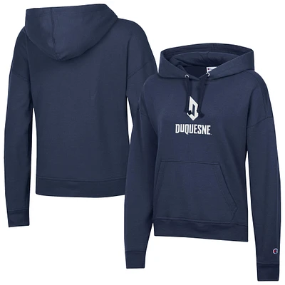 Women's Champion Navy Duquesne Dukes Powerblend Fleece Pullover Hoodie