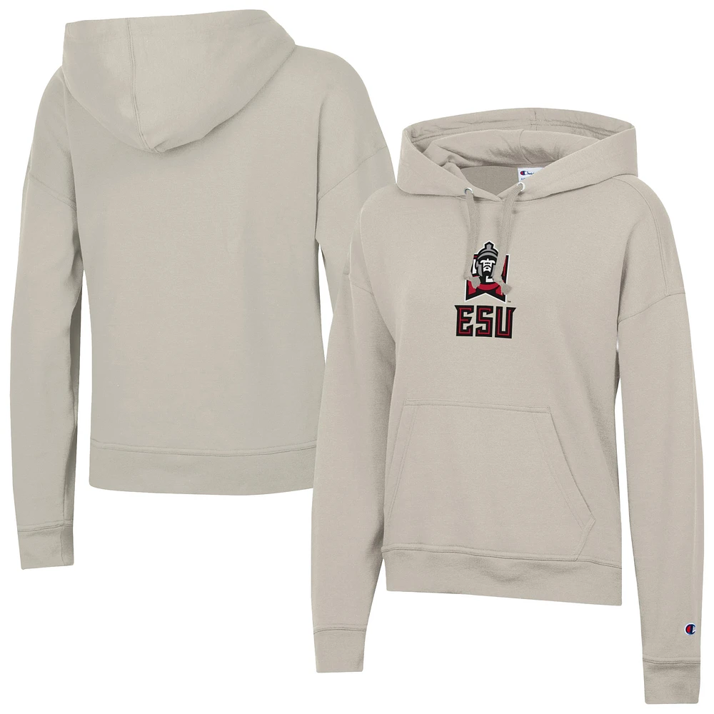 Women's Champion Oatmeal East Stroudsburg Warriors Powerblend Fleece Pullover Hoodie