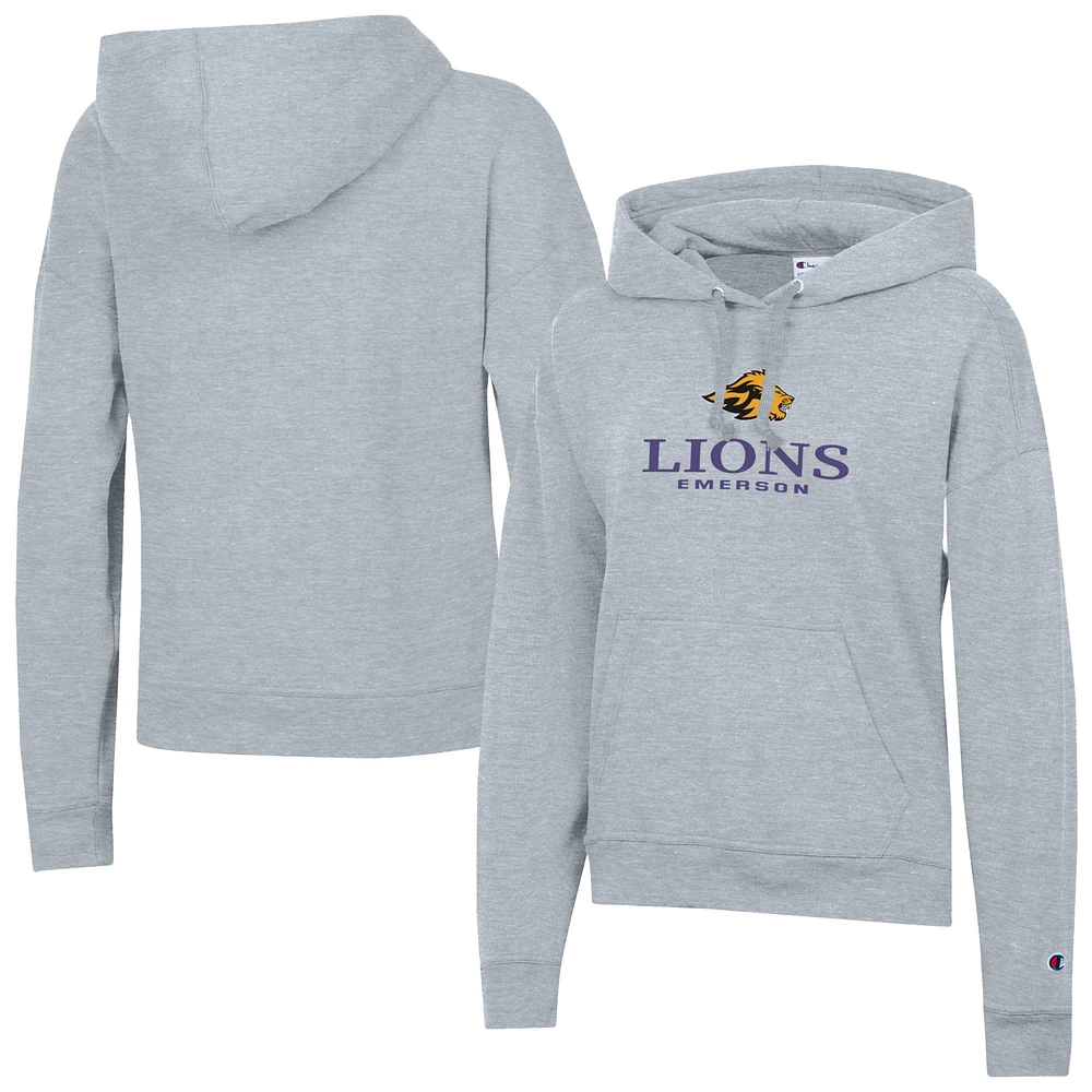 Women's Champion Gray Emerson College Lions Powerblend Fleece Pullover Hoodie