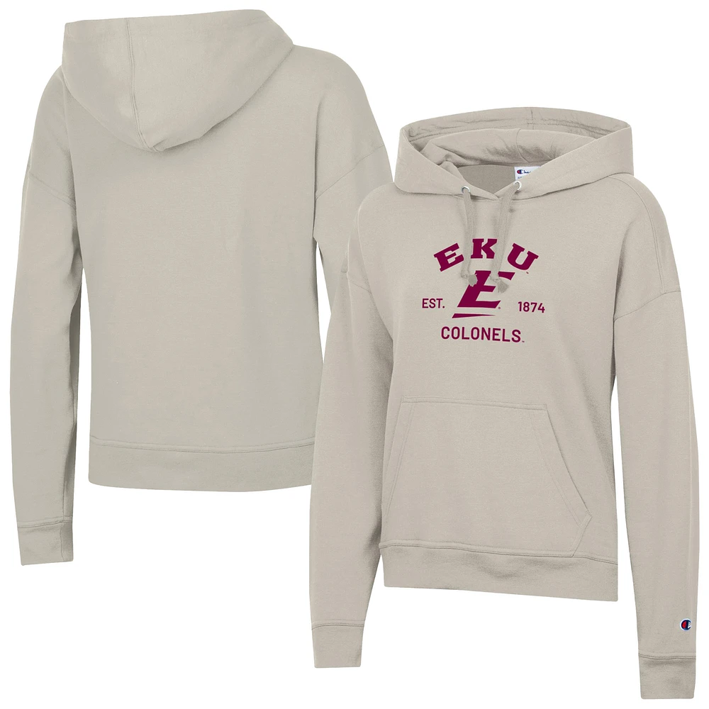 Women's Champion Oatmeal Eastern Kentucky Colonels Powerblend Fleece Pullover Hoodie