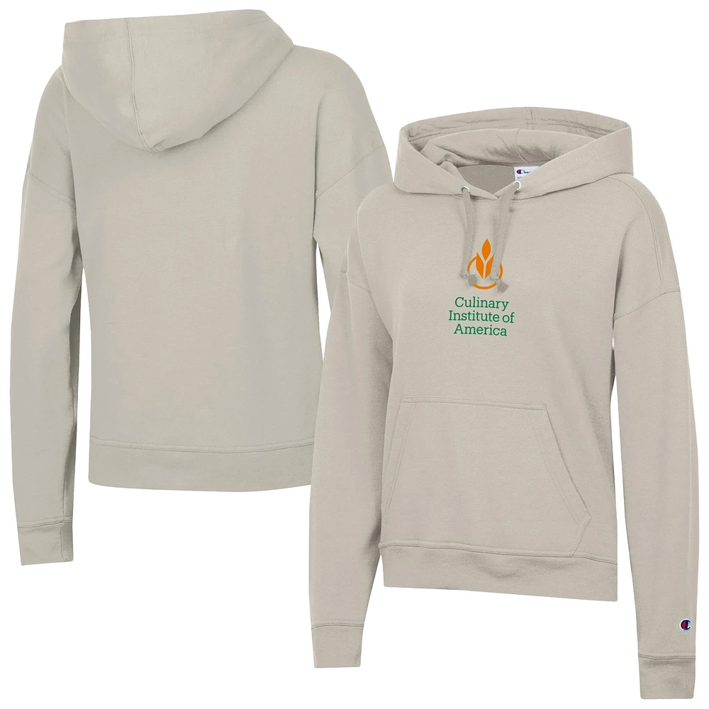 Women's Champion Oatmeal Culinary Institute of America Steels Powerblend Fleece Pullover Hoodie