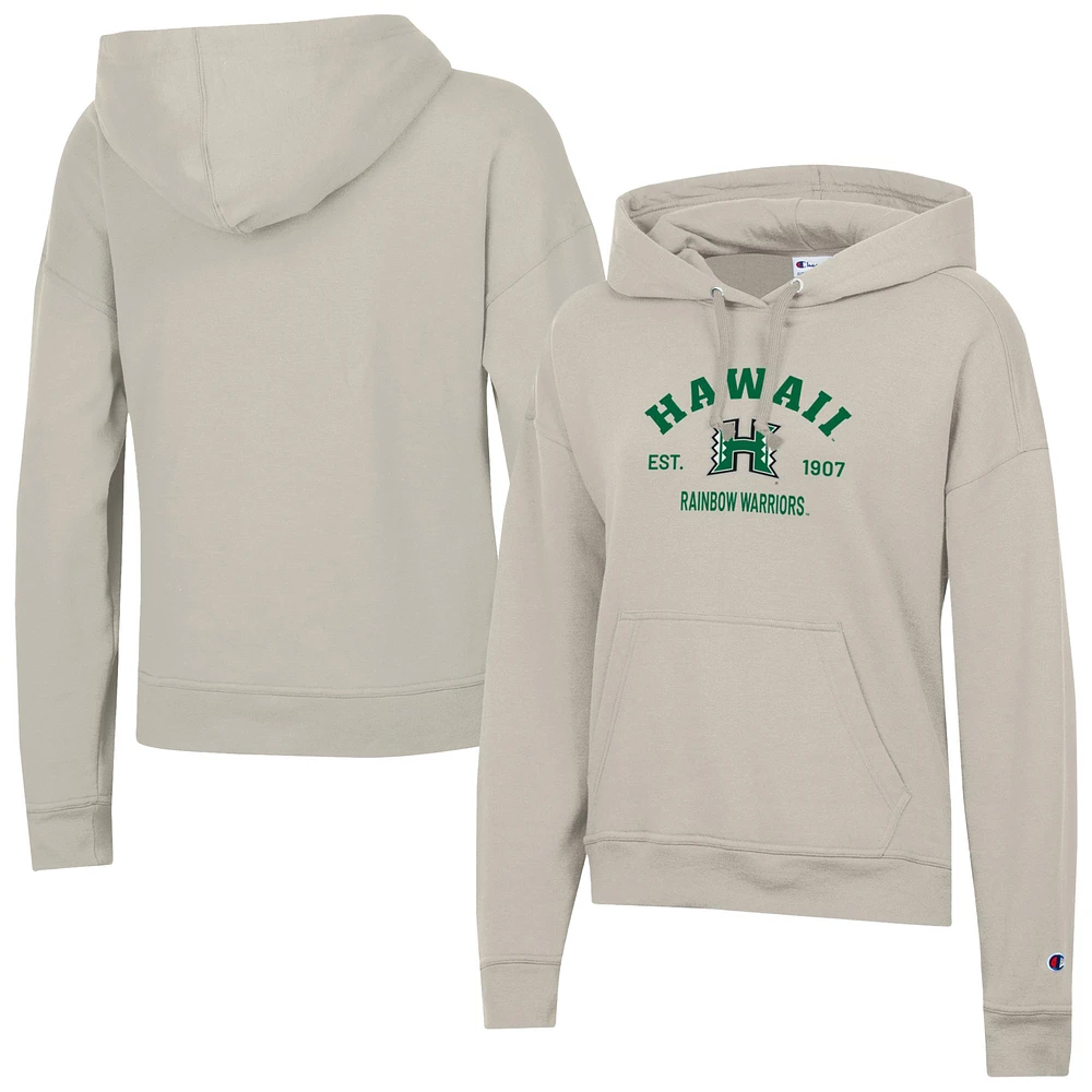 Women's Champion Oatmeal Hawaii Rainbow Warriors Powerblend Fleece Pullover Hoodie
