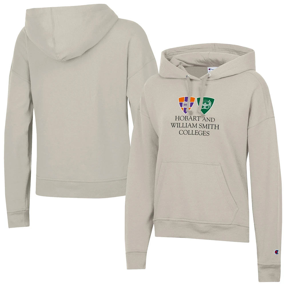 Women's Champion Oatmeal Hobart & William Smith Colleges Powerblend Fleece Pullover Hoodie