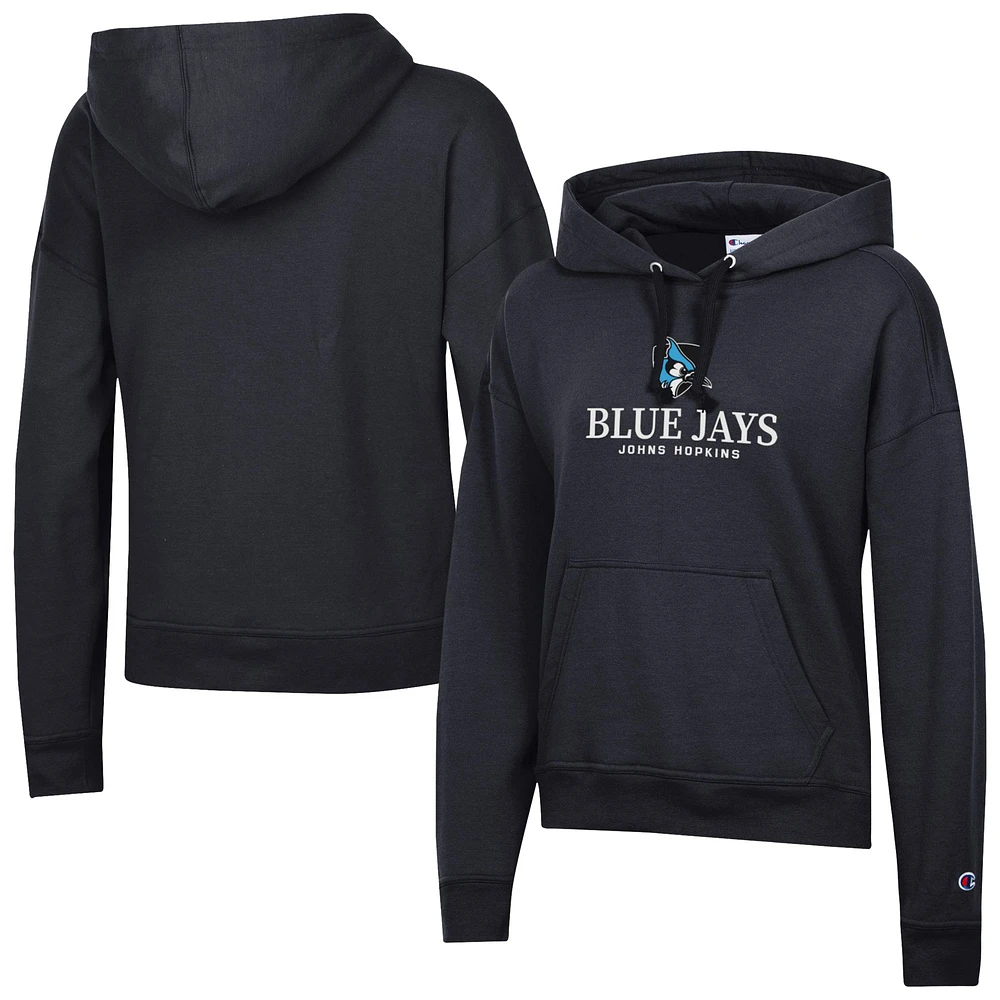 Women's Champion Black Johns Hopkins Blue Jays Powerblend Fleece Pullover Hoodie