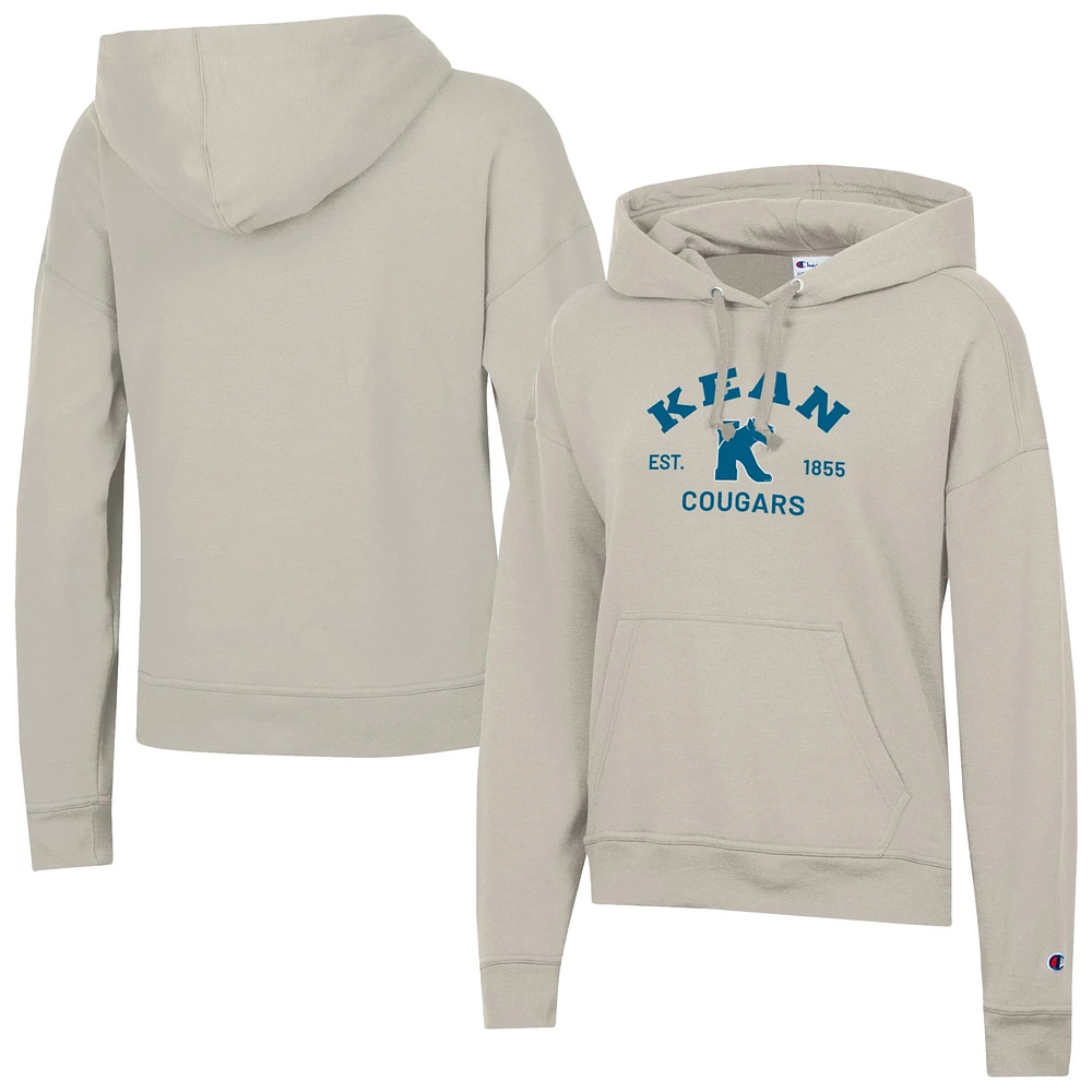 Women's Champion Oatmeal Kean University Cougars Powerblend Fleece Pullover Hoodie