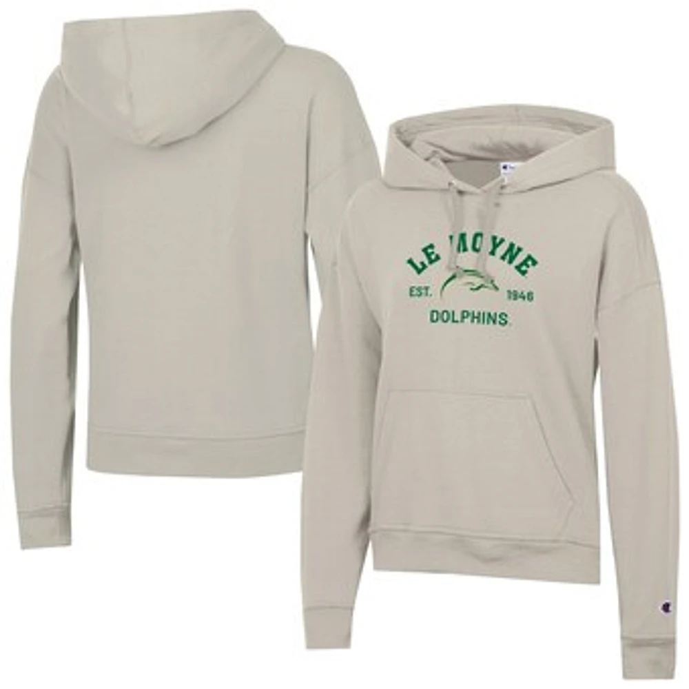Women's Champion Oatmeal Le Moyne Dolphins Powerblend Fleece Pullover Hoodie