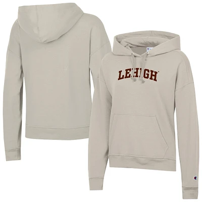 Women's Champion Oatmeal Lehigh Mountain Hawks Powerblend Fleece Pullover Hoodie