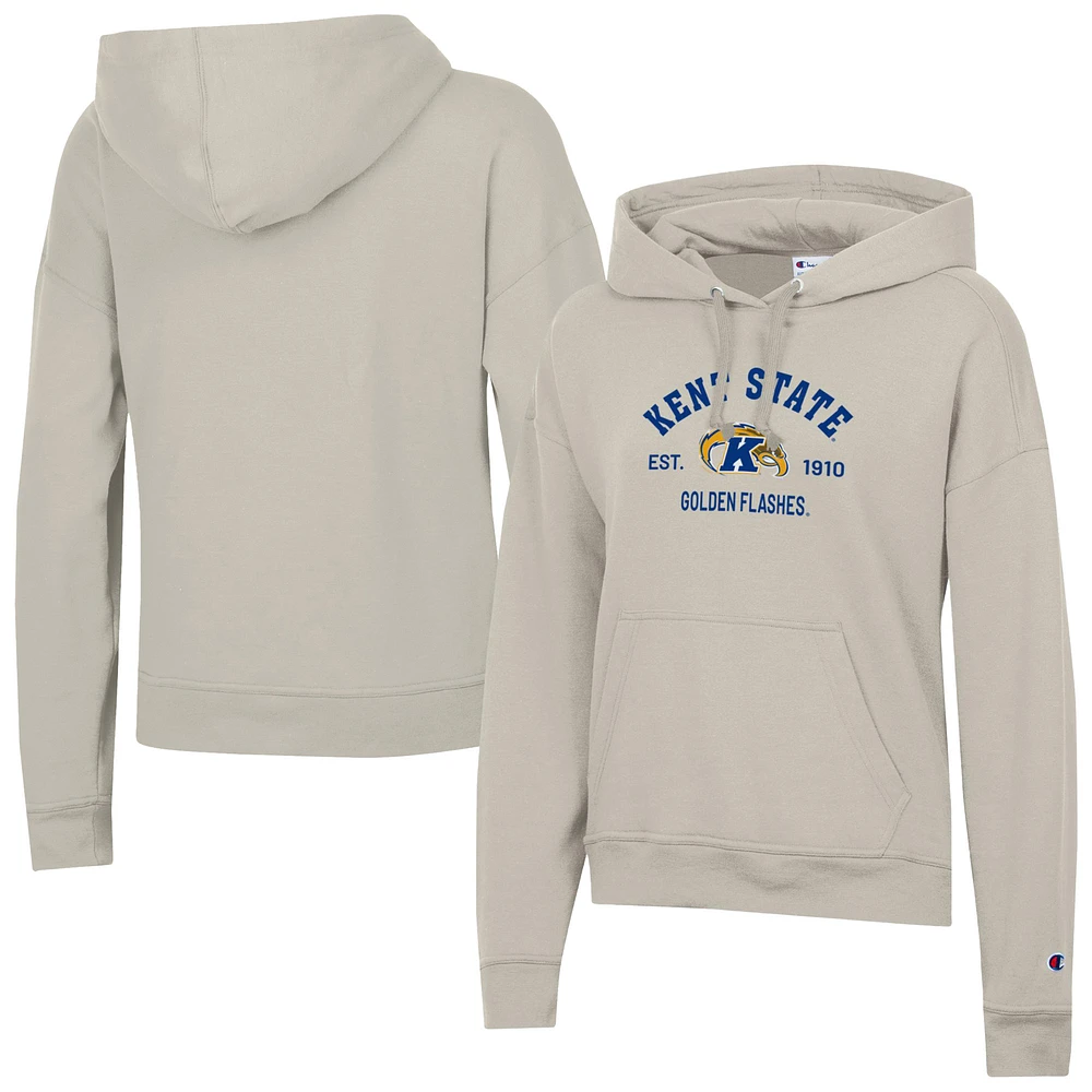 Women's Champion Oatmeal Kent State Golden Flashes Powerblend Fleece Pullover Hoodie