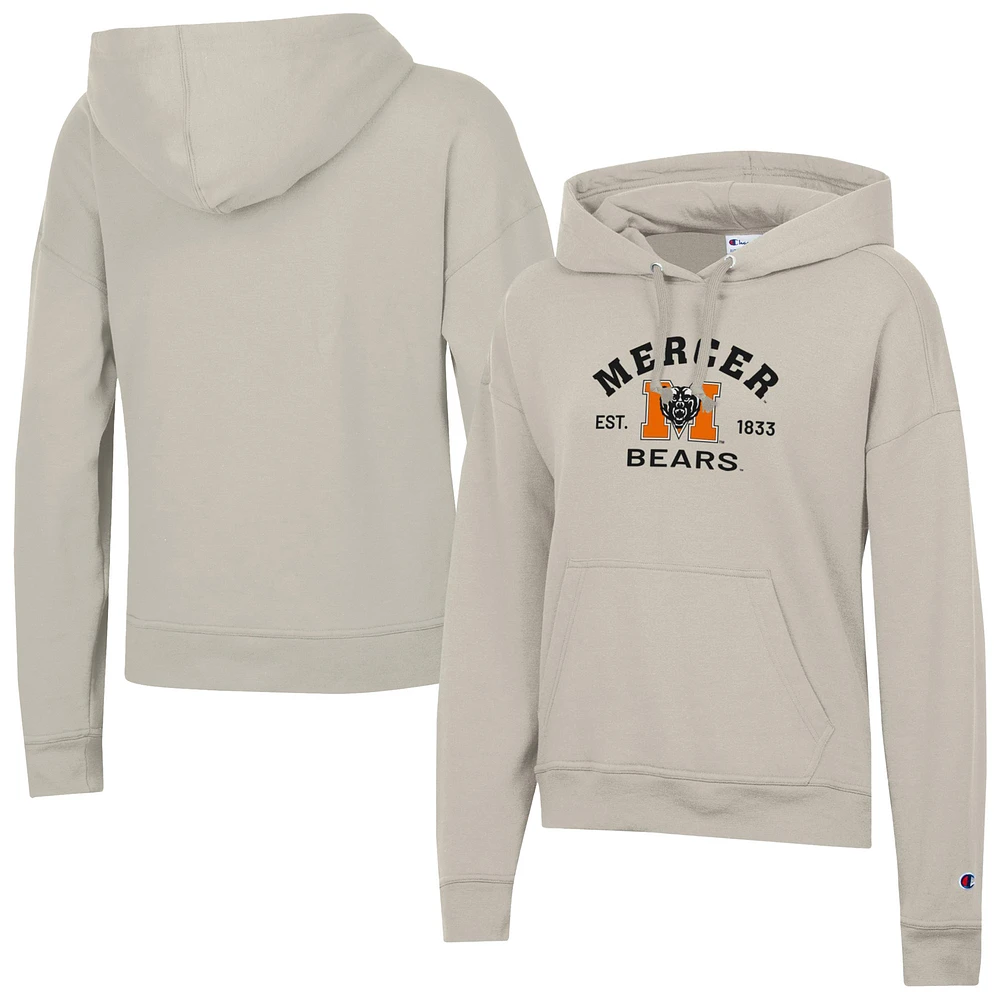 Women's Champion Oatmeal Mercer Bears Powerblend Fleece Pullover Hoodie