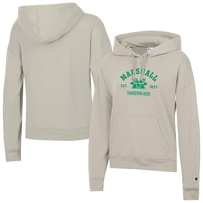Women's Champion Oatmeal Marshall Thundering Herd Powerblend Fleece Pullover Hoodie