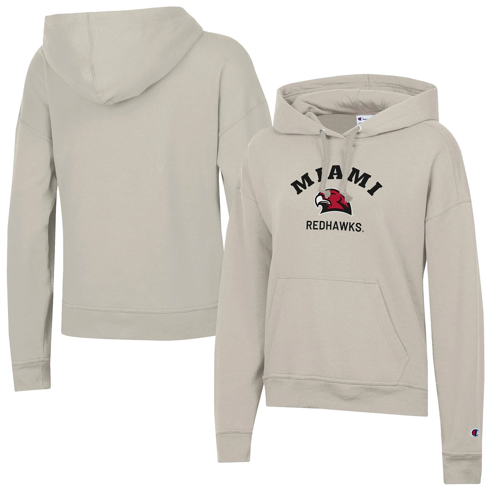 Women's Champion Oatmeal Miami University RedHawks Powerblend Fleece Pullover Hoodie