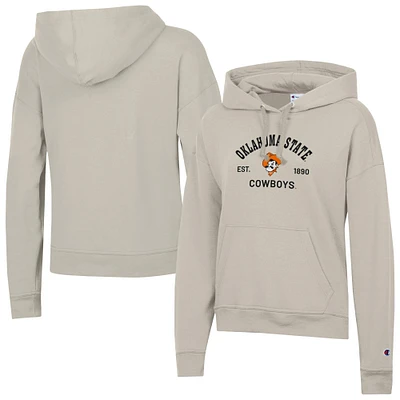 Women's Champion Oatmeal Oklahoma State Cowboys Powerblend Fleece Pullover Hoodie