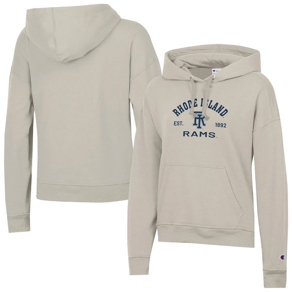 Women's Champion Oatmeal Rhode Island Rams Powerblend Fleece Pullover Hoodie
