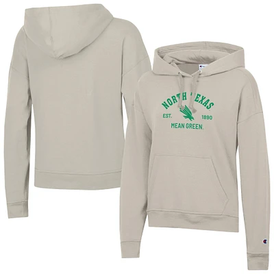 Women's Champion Oatmeal North Texas Mean Green Powerblend Fleece Pullover Hoodie