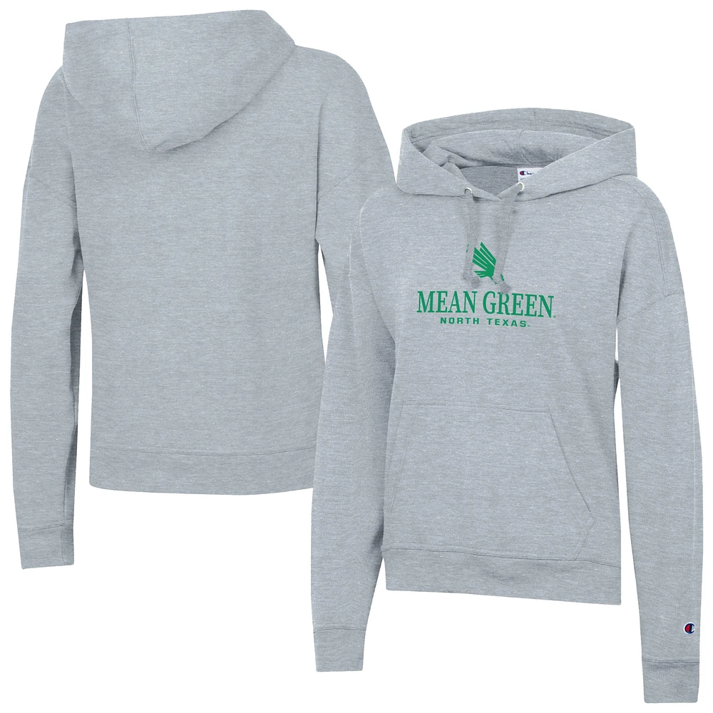 Women's Champion Gray North Texas Mean Green Powerblend Fleece Pullover Hoodie