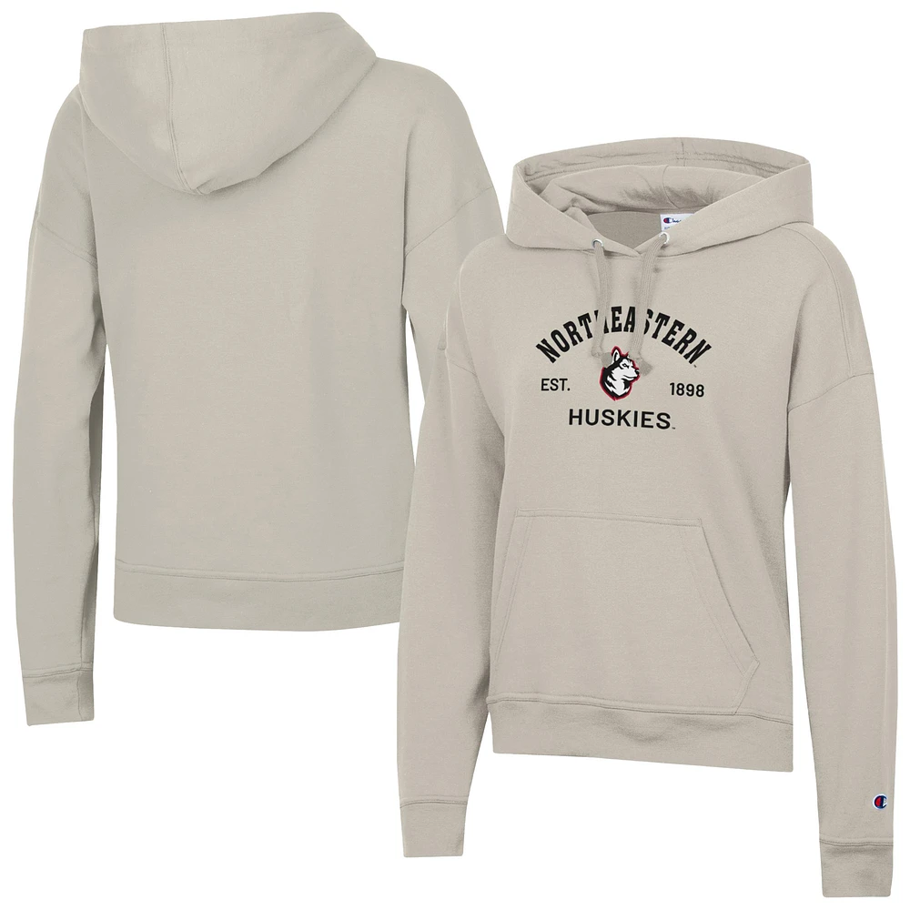 Women's Champion Oatmeal Northeastern Huskies Powerblend Fleece Pullover Hoodie