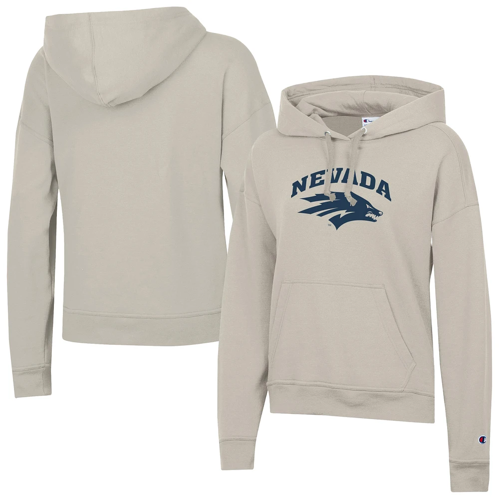 Women's Champion Oatmeal Nevada Wolf Pack Powerblend Fleece Pullover Hoodie