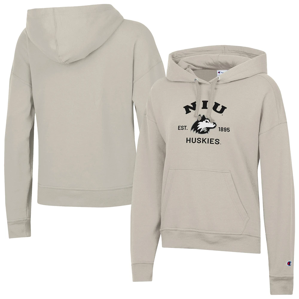 Women's Champion Oatmeal Northern Illinois Huskies Powerblend Fleece Pullover Hoodie