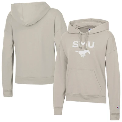 Women's Champion Oatmeal SMU Mustangs Powerblend Fleece Pullover Hoodie
