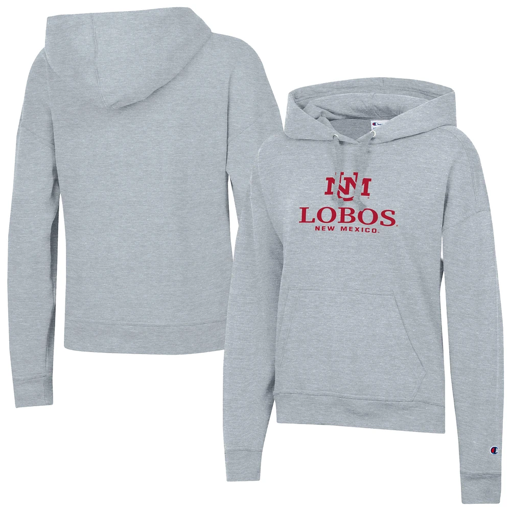 Women's Champion Gray New Mexico Lobos Powerblend Fleece Pullover Hoodie