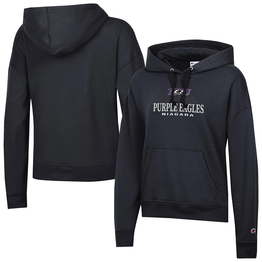 Women's Champion Black Niagara Purple Eagles Powerblend Fleece Pullover Hoodie