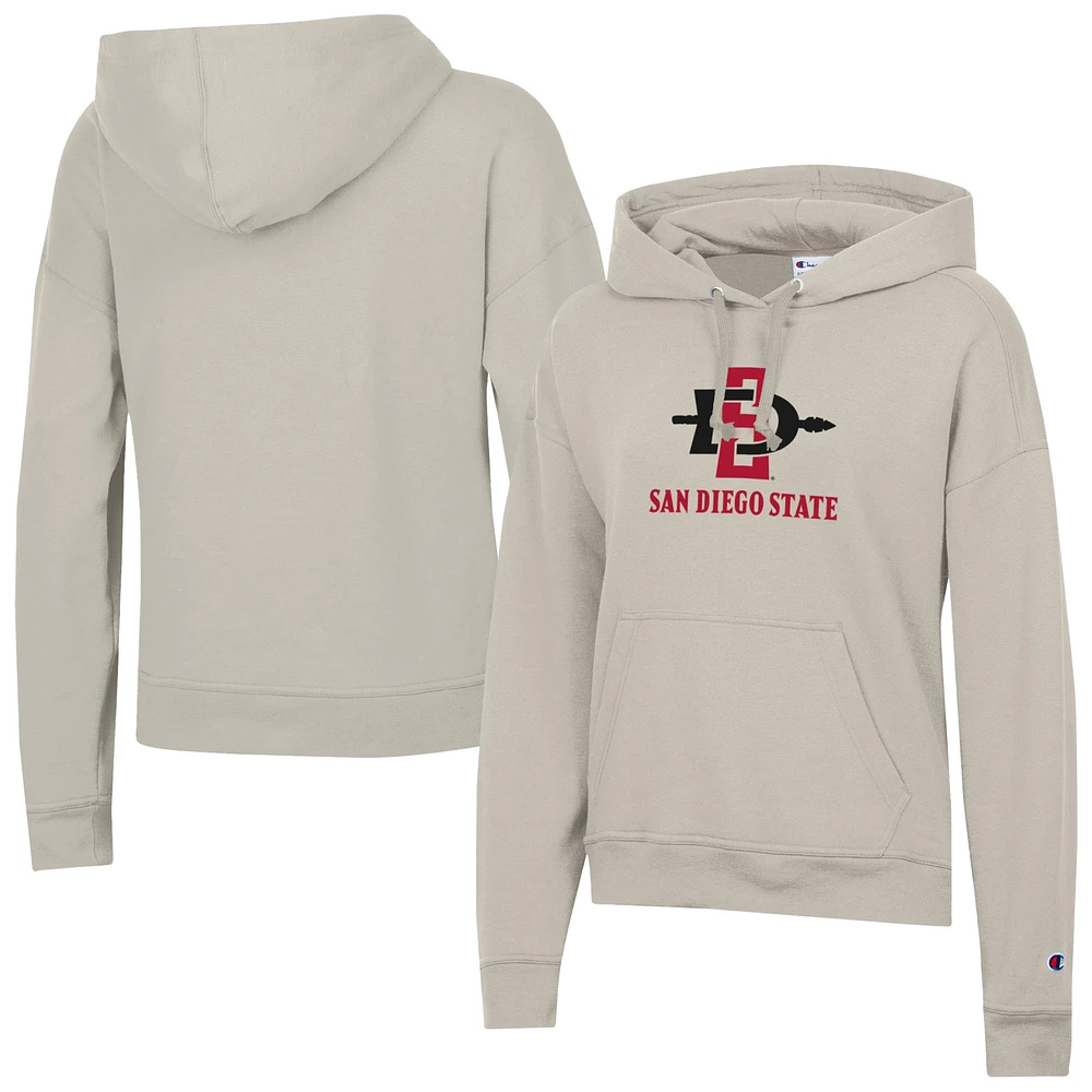 Women's Champion Oatmeal San Diego State Aztecs Powerblend Fleece Pullover Hoodie