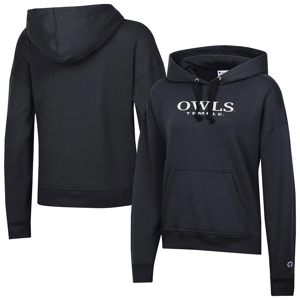 Women's Champion Black Temple Owls Powerblend Fleece Pullover Hoodie
