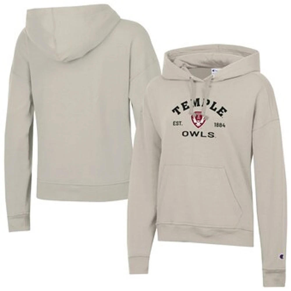 Women's Champion Oatmeal Temple Owls Powerblend Fleece Pullover Hoodie