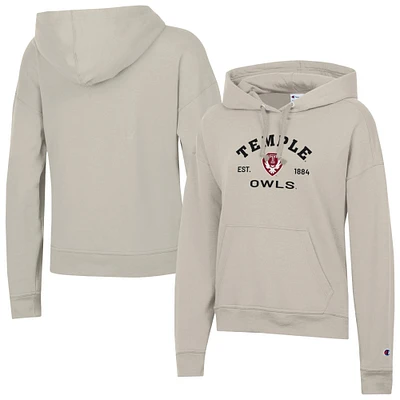 Women's Champion Oatmeal Temple Owls Powerblend Fleece Pullover Hoodie