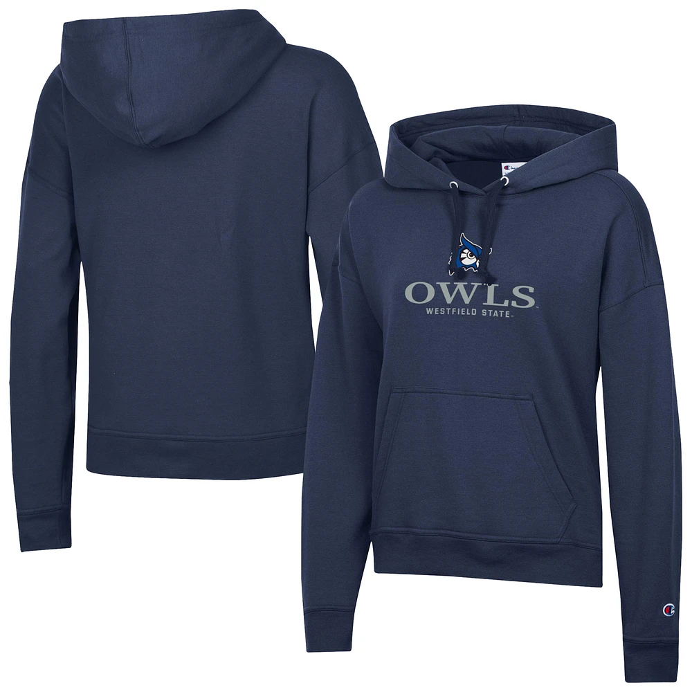 Women's Champion Navy Westfield State Owls Powerblend Fleece Pullover Hoodie