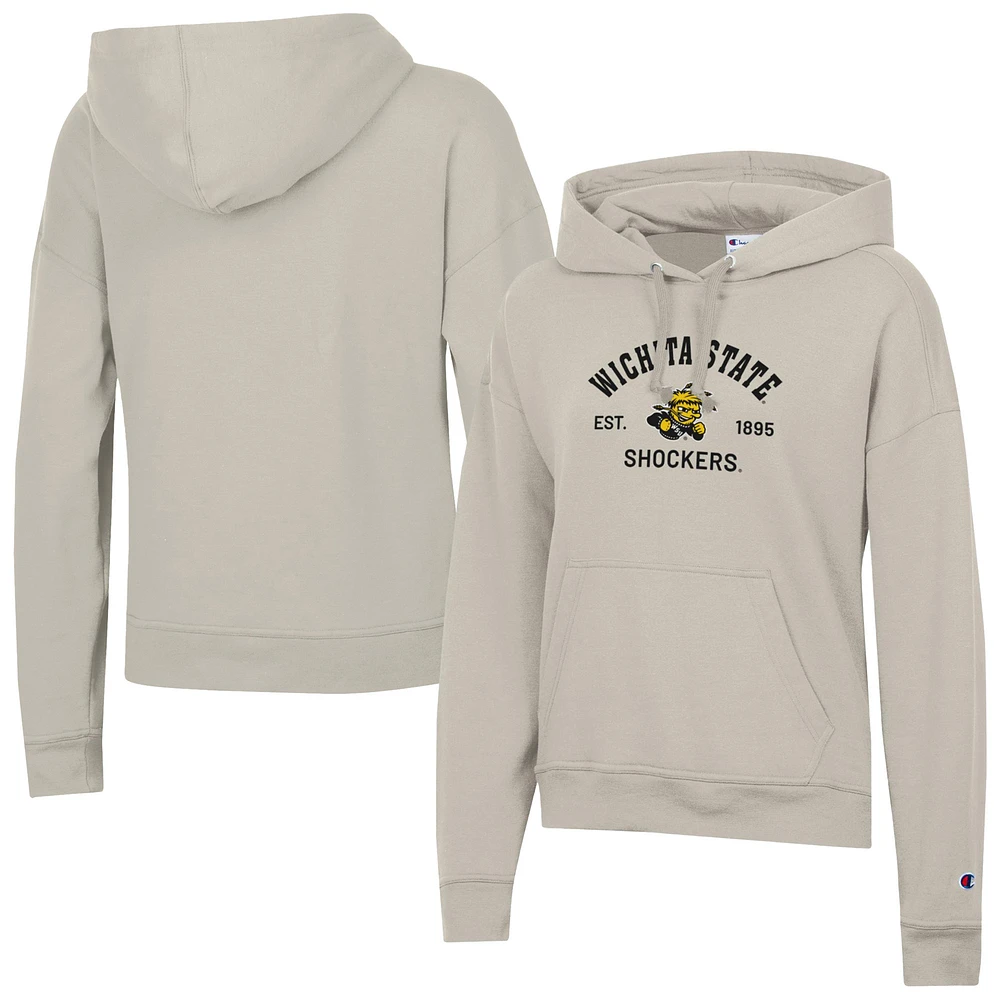 Women's Champion Oatmeal Wichita State Shockers Powerblend Fleece Pullover Hoodie