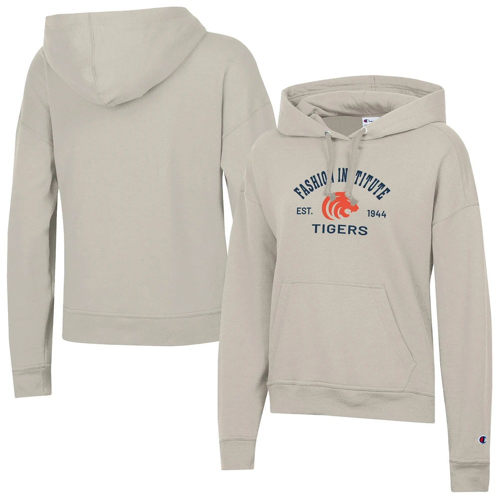 Women's Champion Oatmeal SUNY Fashion Institute of Technology Tigers Powerblend Fleece Pullover Hoodie